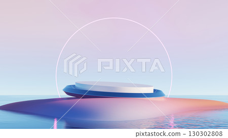 3d render, abstract minimal platform with pastel gradient and circular arch 130302808