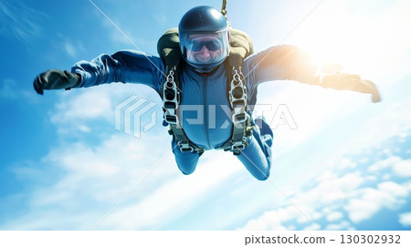Astonishing sky suit adventure man soars through the air in a futuristic flight experience 130302932