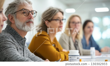 Attentive senior man in a group meeting healthcare focus 130302933