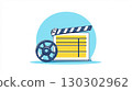 Clapperboard and film reel movie production concept art 130302962