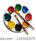 Colorful Artist Palette with Paintbrushes - Ready for Creative Inspiration 130302971