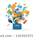 Colorful credit cards exploding from a blue filing cabinet  online banking and finance concept. 130302972