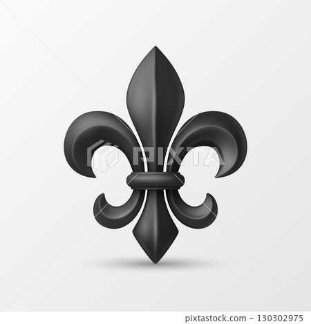 Vector 3d Realistic Fleur de Lis Illustration. Black Fleur de Lis Icon. Realistic Fleur de Lis Symbol for Heraldry, Royal Emblem, Medieval Design. Fleur de Lis Logo, Classic French Ornament 130302975