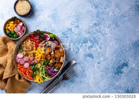 Vegan healthy poke bowl with tofu 130303028