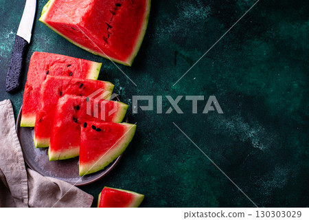 Fresh juicy sliced watermelon close 130303029