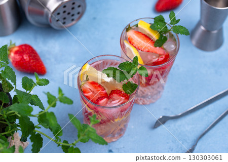 Summer strawberry lemonade with lemon Summer strawberry lemonade with lemon 130303061