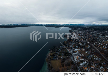 Aerial View of Starnberg Lake and Town in Bavaria, Germany 130303728