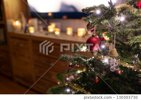 Christmas Candle with Warm Light and Christmas Tree Christmas Candle with Warm Light and Christmas Tree 130303730
