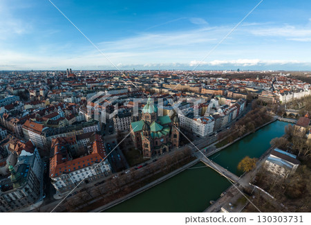Munich cityscape from drone. Pano Munich cityscape from drone. Pano 130303731