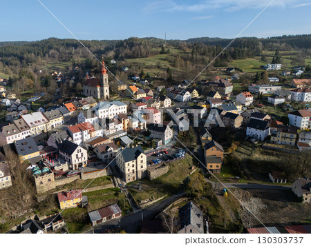 Drone photo of a charming Czech town 130303737