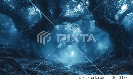 Haunted forest with apparitions of ghostly beings 130303823