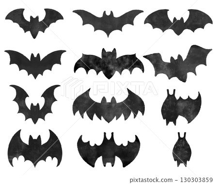 Watercolor style bat silhouettes set, illustration for Halloween decoration, background design, Halloween posters and cards 130303859