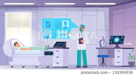Doctor consultation. Smart medical technology help doctors making diagnostic on patient exact vector artificial intelligence in medicine 130304036