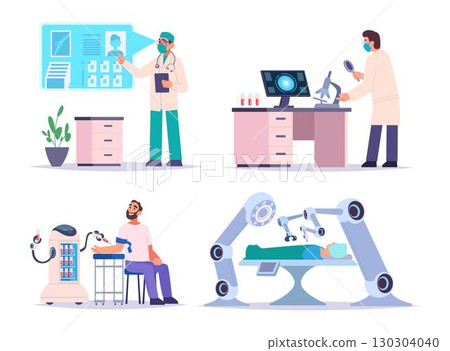 Smart medicine. Computer intelligent medical equipment sources and technology in medical care exact vector concept illustrations 130304040