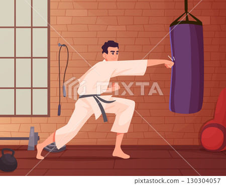Karate fighter. male characters in kimono punch fist Karate fighter. male characters in kimono punch fist 130304057