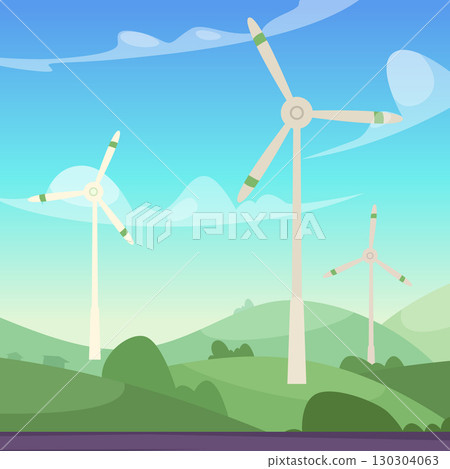 Green energy. propellers for power generation on background landscape 130304063