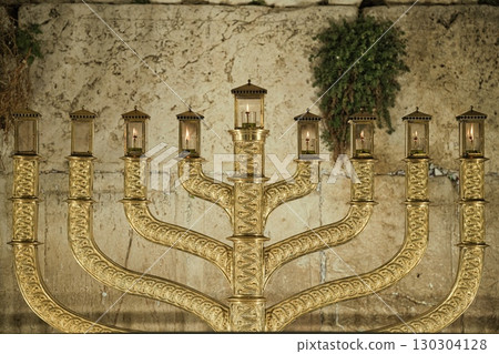 Hanukkah menorah at the Western Wall in Jerusalem Israel 02.03.2025 130304128