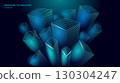 Abstract geometric structures illustration. Glowing lines create futuristic shapes modern style. Technology business science design presentation background. Dark blue gradient minimalist vector 130304247