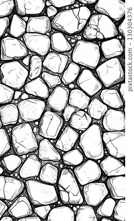 Classic cobblestone pattern in black and white pen drawing Classic cobblestone pattern in black and white pen drawing 130304376
