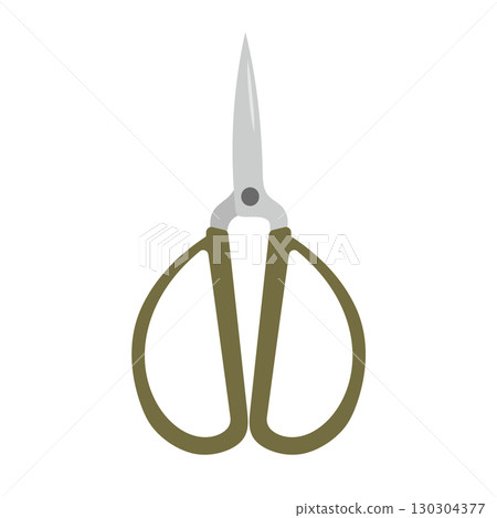 Green scissors for sewing and knitting. Accessory for cutting yarn, thread or fabric in knitting, crochet or embroidery. Flat vector illustration isolated on white background. 130304377