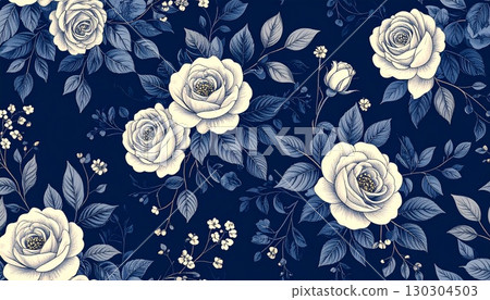 Classical blue floral background 130304503