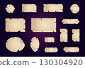 Old paper pieces. Game buttons torn papers frames, cartoon parchment papyrus sheets ancient script gaming menu level message medieval letter torn edges ui set vector illustration 130304920