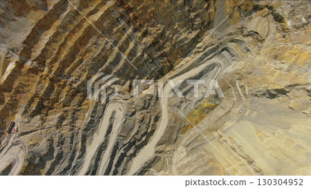 Aerial of open mine and heavy mining equipment 130304952