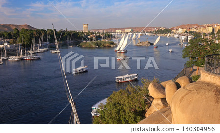 felucca boats on Nile river in Aswan Egypt felucca boats on Nile river in Aswan Egypt 130304956