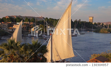 felucca boats on Nile river in Aswan Egypt felucca boats on Nile river in Aswan Egypt 130304957