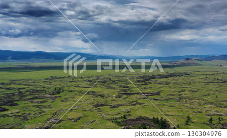 Steppe and mountains with rain landscape 130304976