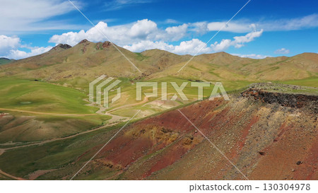 Aerial mountains landscape in Orkhon valley Aerial mountains landscape in Orkhon valley 130304978