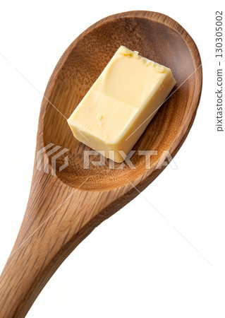 Creamy butter on wooden spoon, dairy product isolated on transparent background, cooking ingredient close-up Creamy butter on wooden spoon, dairy product isolated on transparent background, cooking ingredient close-up 130305002