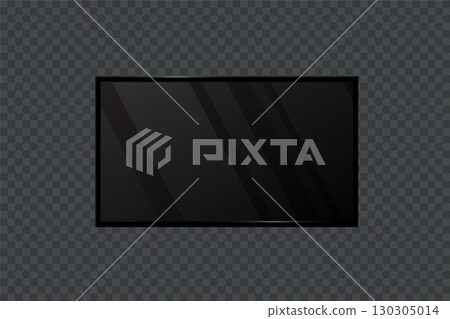 TV screen frame with black glass surface and reflections. LED panel. Computer monitor. Blank display template for mockups, presentations or user interface design. Realistic vector illustration 130305014