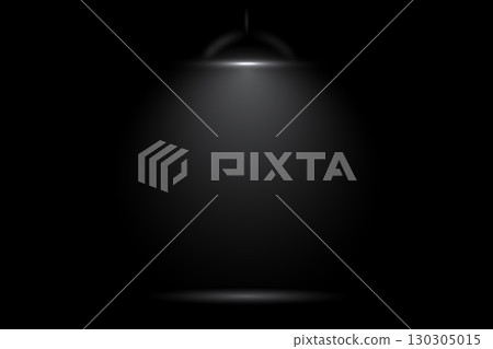 Spotlight on dark stage. Soft overhead light beam from lamp on black empty podium. Realistic vector illustration for product display, award ceremony, or presentation design 130305015