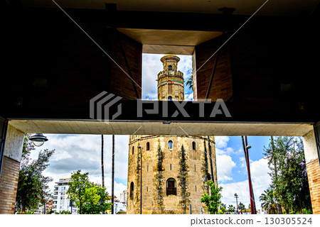 An original view of the Torre del Oro, Seville Maritime Museum. Seville, Andalusia, Spain. 130305524