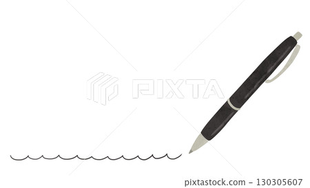 Black ballpoint pen and freehand wavy lines, watercolor-style hand-drawn illustration Black ballpoint pen and freehand wavy lines, watercolor-style hand-drawn illustration 130305607