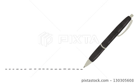 Black ballpoint pen and freehand dashed lines, watercolor-style hand-drawn illustration 130305608