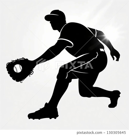 Monochrome baseball player catching the ball 130305645
