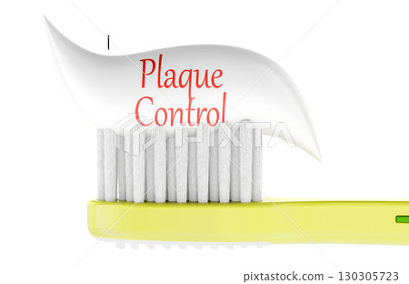Plaque control concept with toothbrush and toothpaste. 3D rendering Plaque control concept with toothbrush and toothpaste. 3D rendering 130305723