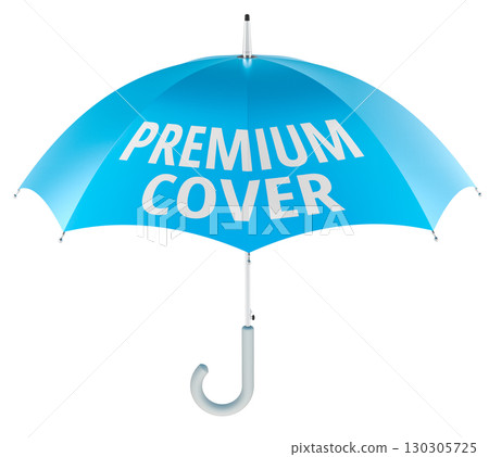 Premium Cover blue umbrella, insurance protection concept. 3D rendering 130305725