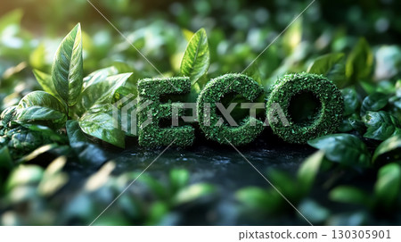 Green leaves with the word ECO written with leaves 130305901