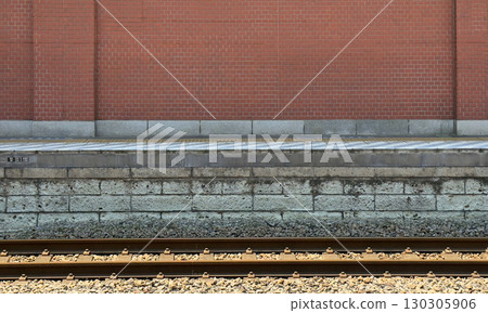 Fukaya Station brick wall and rails Fukaya Station brick wall and rails 130305906