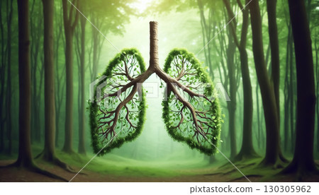 Lungs formed by leaves and tree branches in forest. Concept of environment and ecology. Lung of the Earth 130305962