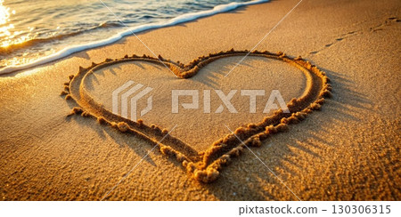 Heart Drawn in Sand on Beach. Generative AI Heart Drawn in Sand on Beach. Generative AI 130306315