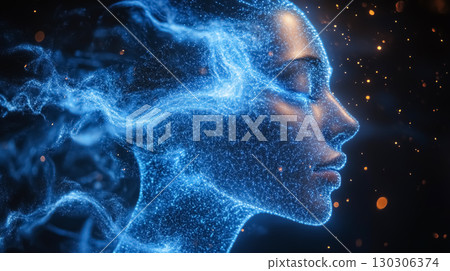 Electrical impulses around the human head. Convergence of technology with humanity. Science concept 130306374