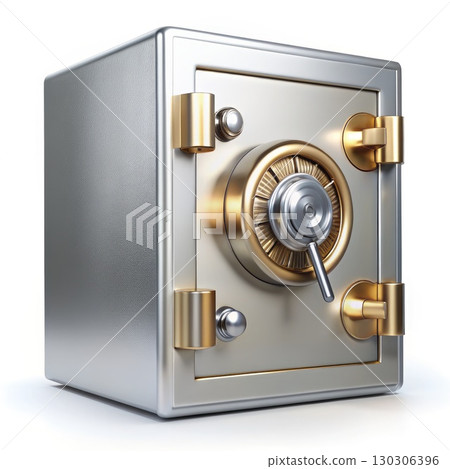 Silver and Gold Safe on White Background. Generative AI 130306396
