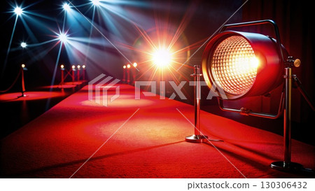 Red Carpeted Area With Bright Lights. Generative AI 130306432