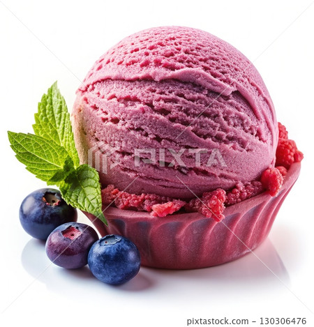Delicious Ice Cream Scoop With Blueberries and Mint. Generative AI Delicious Ice Cream Scoop With Blueberries and Mint. Generative AI 130306476