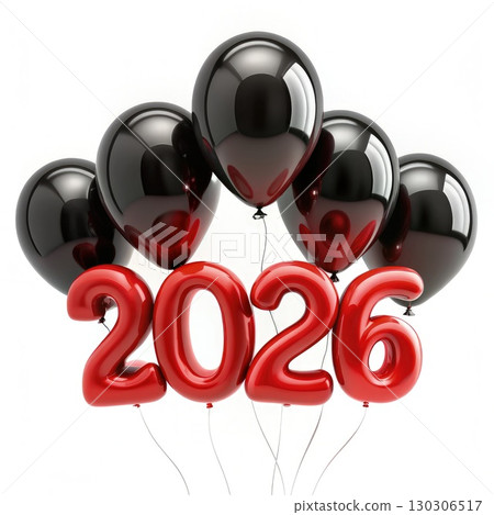 Black and Red Balloons With 2016 Numbers. Generative AI 130306517