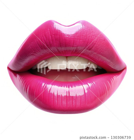 Bright Pink Lips With Lipstick. Generative AI Bright Pink Lips With Lipstick. Generative AI 130306739